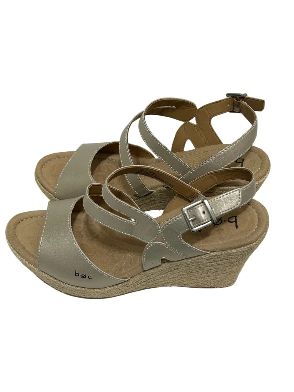 B.O.C .Women’s  Size 8M US Sandals Strappy Synthetic Beige Platform Wedge Z52346